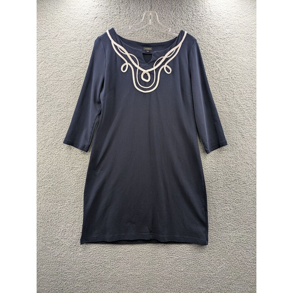Talbots Women's size Large Navy Blue Sheath Dress 3/4 Sleeve Cotton